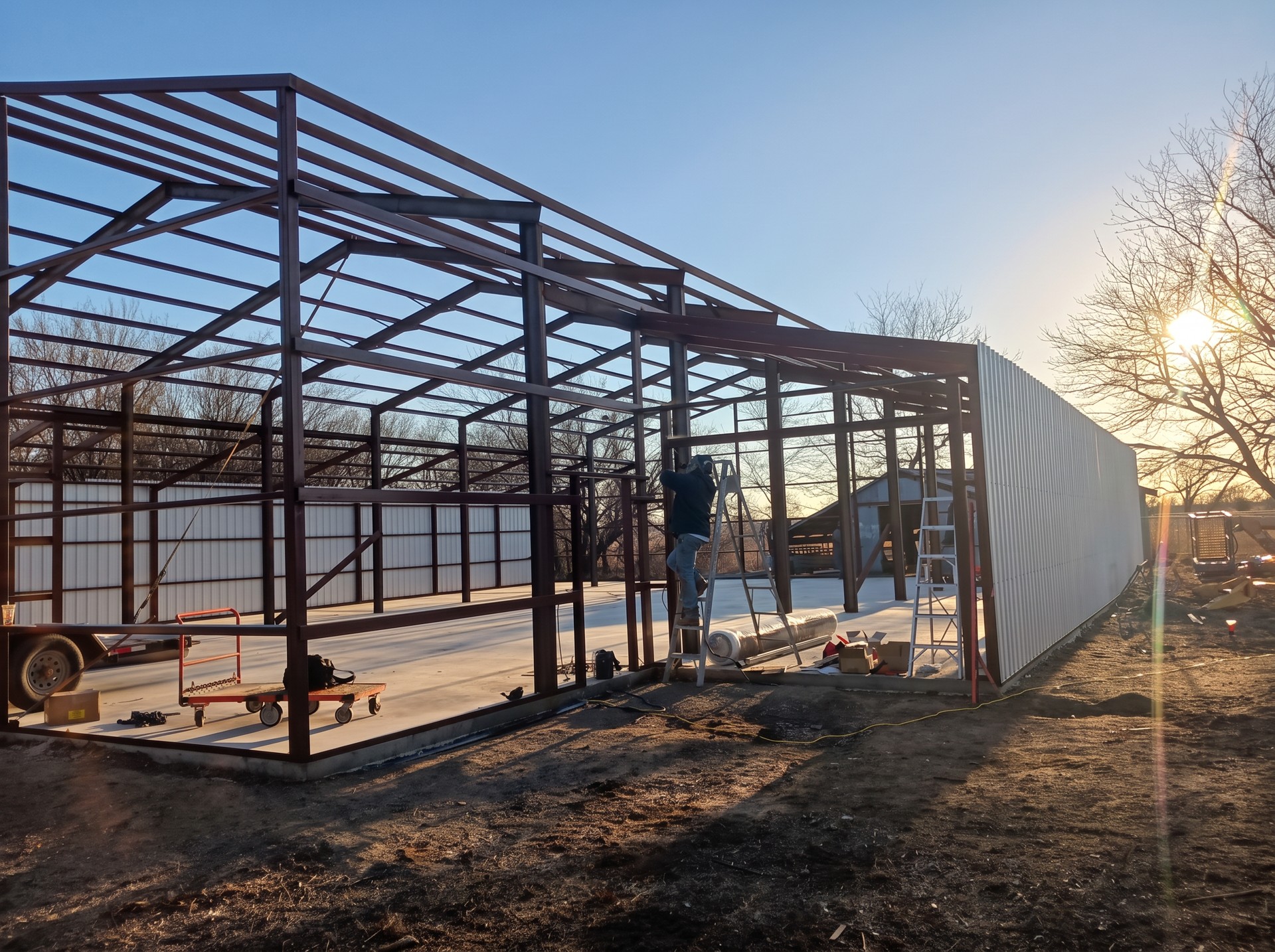 Steel building frame erected by Readyline's construction crew